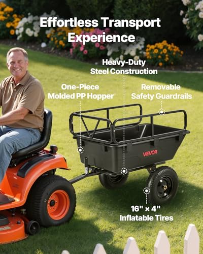 VEVOR Heavy Duty ATV Trailer Tow Behind Dump Cart, 17 Cu.Ft. 600lbs Capacity