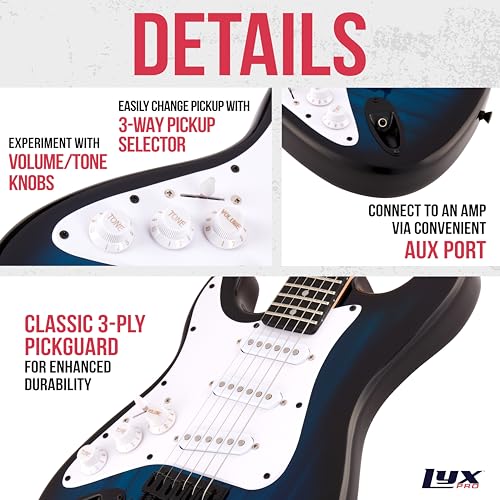 LyxPro 36 Inch Electric Guitar and Kit for Kids with 3/4 Size Beginner’s Guitar, Amp, Six Strings, Two Picks, Shoulder Strap, Digital Clip On Tuner