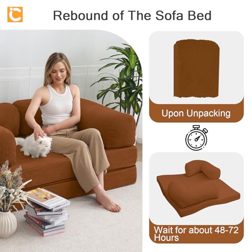 COMAX Folding Sofa Bed, Convertible Chair Bed Corduroy 3-in-1 Foldable Floor Couch with High-Density Foam, Futon Sofa Sleeper Mattress