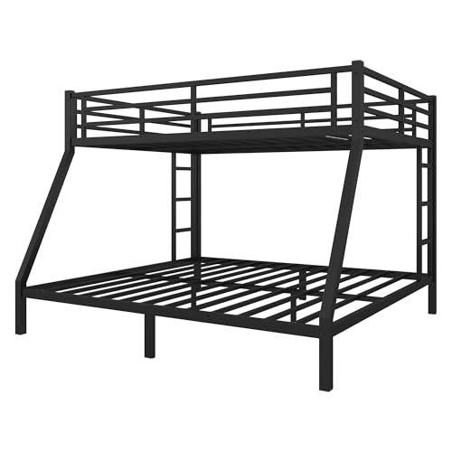 Heavy Duty Bunk Bed Frame with Ladder, Twin XL Over Twin XL Bunk Beds with Safety Guardrails, Adults Bunk Beds with Noise-Reducing Rubber Stoppers