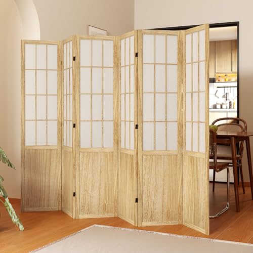 Room Divider, 66.9Inch Tall Japanese Shoji Style Folding Wood Screen with Double Hinges for Home Office Bedroom Hotel Decoration (4Panels, Black)