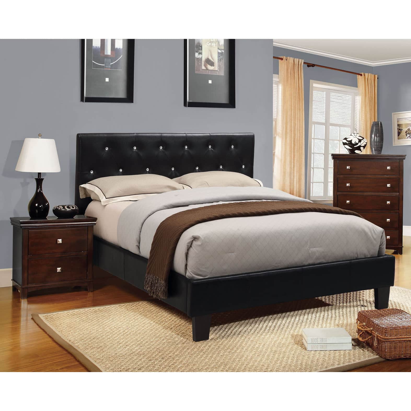 Furniture of America Lury Contemporary Black Faux Leather Upholstered Tufted 2-Piece Platform Bedroom Set by  Eastern King