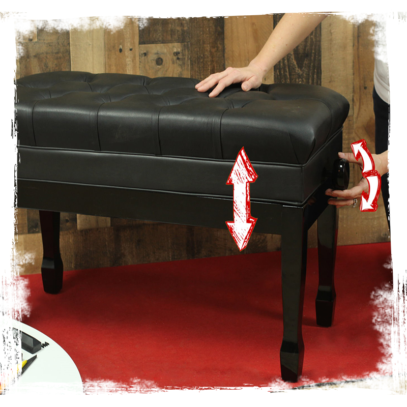 Griffin Genuine Leather Piano Bench Oversize Duet Vintage Black Solid Wood & Ergonomic Keyboard Stool 2 Person Cushion Seat & Sheet Music Book