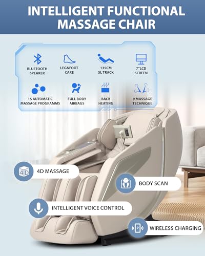 4D Massage Chair: Full Body Zero Gravity Massage Chair Full Body SL Track Chair Massage Black