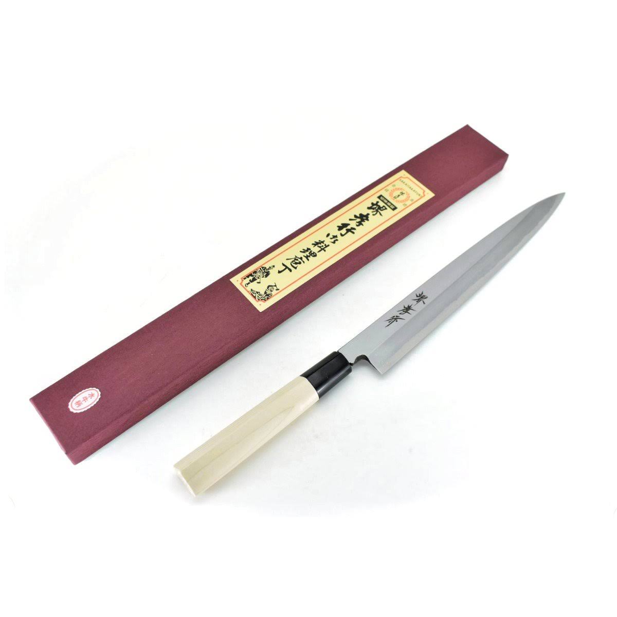Sakai Takayuki Kasumitogi White Steel Yanagiba Japanese Knife Magnolia Handle