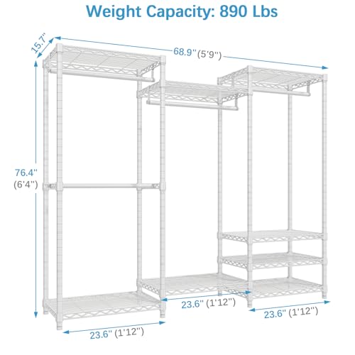 VIPEK V5 Portable Closet Wardrobe Heavy Duty Clothes Rack, Freestanding Clothing Rack with 4 Hang Rods & 8 Shelves, Adjustable Closet Racks