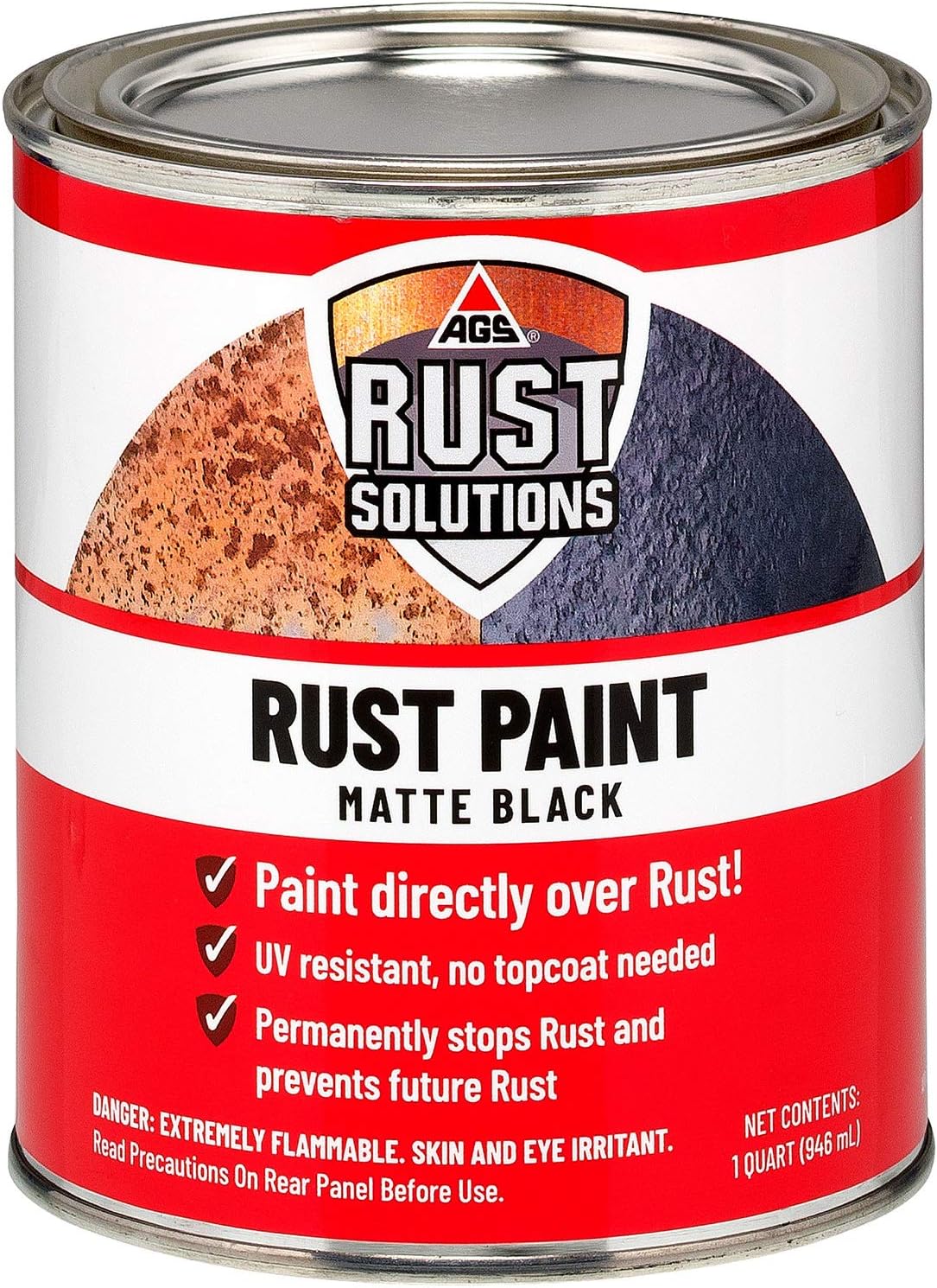 AGS RUST SOLUTIONS Apply Over Rust Paint for Stopping Rust and Preventing from Spreading, UV Resistant, All in One Application, Permanently Stop Rust