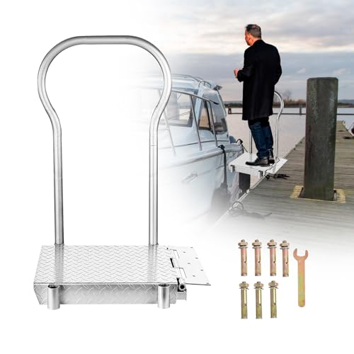 Folding Boat Boarding Platform with Handrail 500LBs Load Dock Step Dock Extension Ramp to Step Up Down Non-Slip Heavy Duty Steel rustproof with