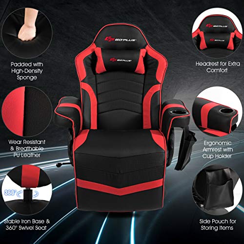 Goplus Massage Gaming Chair, Racing Style Gaming Recliner w/Adjustable Backrest and Footrest