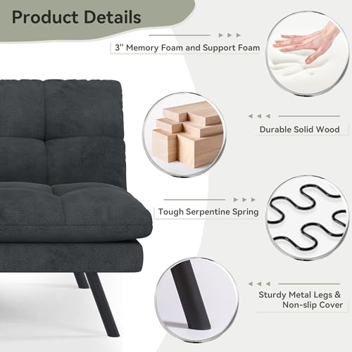Faux Leather Futon Sofa Bed,Convertible Futon Couch,Memory Foam Loveseat Sleeper Sofa,Small Splitback Modern Folding Couch for Living Room,Office