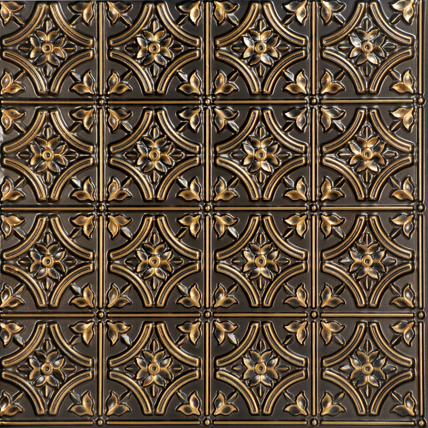 from Plain to Beautiful in Hours Gothic Reams 2 ft. x 2 ft. Glue Up PVC Ceiling Tile in Antique Gold (100 Sq. ft./Case)
