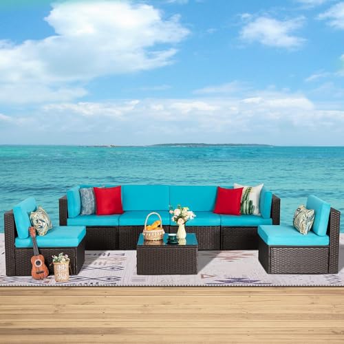 Shintenchi 6 Pieces Patio Furniture Sets Outdoor All-Weather Sectional Patio Sofa Set PE Rattan Manual Weaving Wicker Patio Conversation Set with