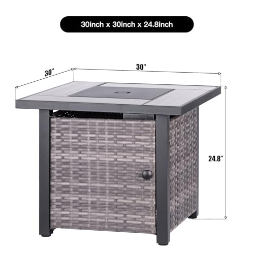 30" Propane Fire Pit with Real Ceramic Tabletop, 50000 BTU Gas Firepit Table with Lid & Glass Rock, Outdoor Fire Pit for Dining or Party