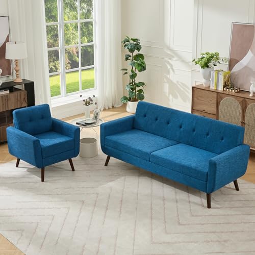 Tbfit L Shaped Couch Sofa, 80" W Mid-Century Modern Sectional Couches, 3 Seater Sofas with Wide Chaise Lounge & Two Pillows