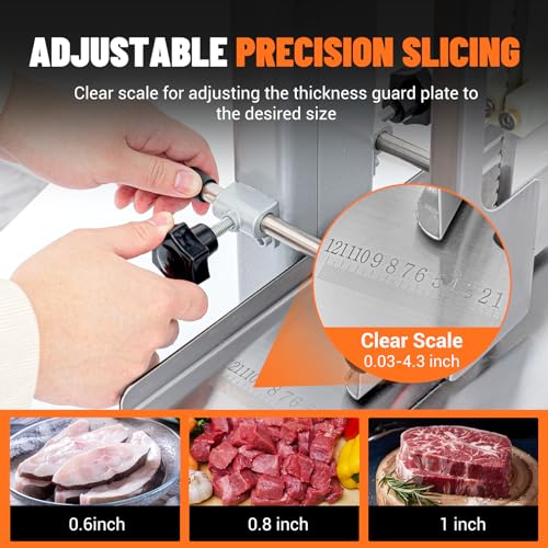 Commercial Electric Meat Saw, 750W Bone Saw For Butchering,110V Meat Bandsaw, Bone Cutting Machine with 2 Saw Blades,0.39-4.3 Cutting Thickness
