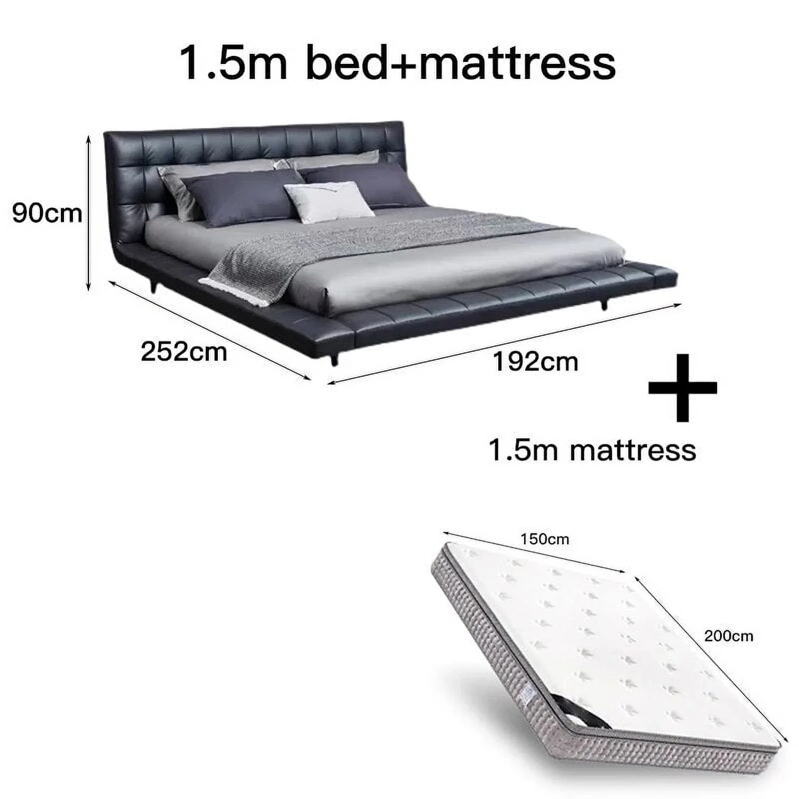 Nordic CAMA Modern Simple King Size Bed Frame Queen Bed Black Leather Wooden Double Bedroom Furniture Set Мебель