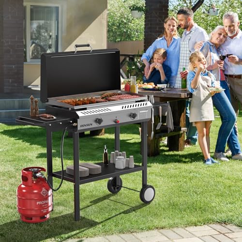 ROVSUN 2 Burner Outdoor Propane Gas Stove with Auto-ignition, Regulator & Shelf, 150