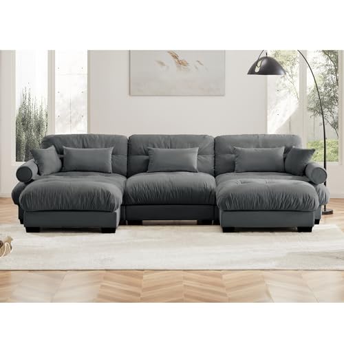 130" Modular Sectional Sofa,Velvet Upholstered Couches for Living Room,3 Seater Green Sofa Couch with Movable Ottoman