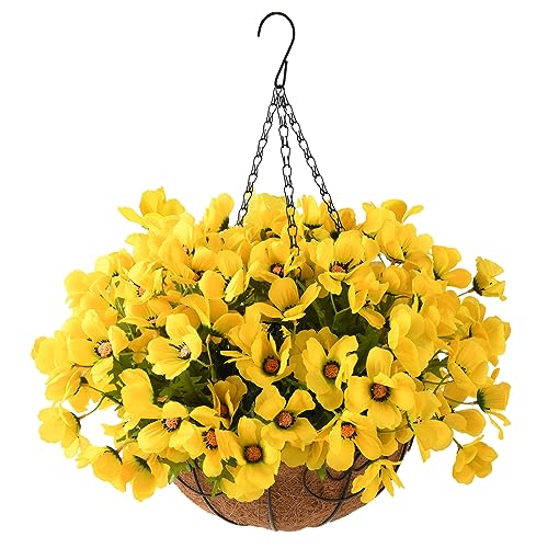 INQCMY Artificial Hanging Flowers in Basket for Patio Lawn Garden Decor