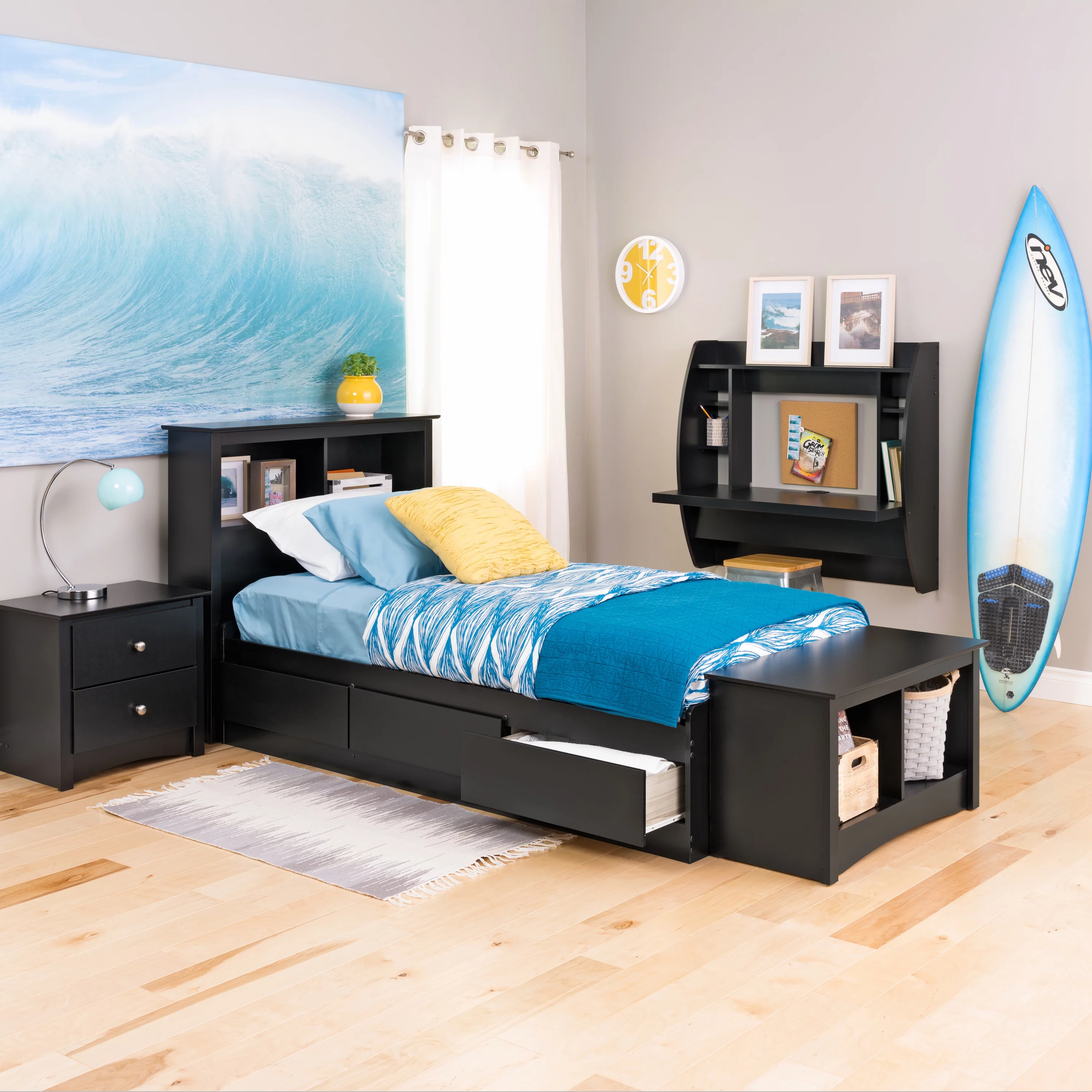 Prepac Floating Desk - Versatile Wall Mounted Desk for Small Spaces, Efficient Computer Desk with Storage, Black Wall Desks, Perfect for Modern Homes