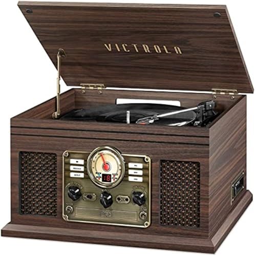 Victrola The Quincy 6-in-1 Bluetooth Record Player & Multimedia Center with Built-in Speakers &ndash; 3-Speed Turntable, CD & Cassette Player