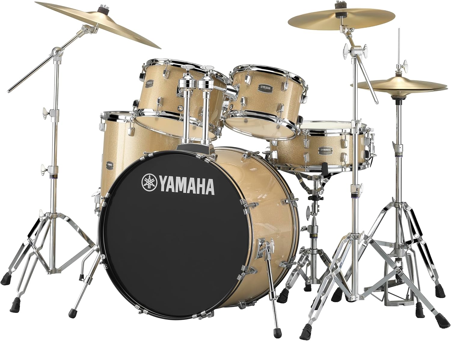 Yamaha Rydeen 5-Piece Drum Set With 22" Bass Drum, Floor Tom, 2 Toms With Ball Clamp And Wood Snare Drum, Champagne Glitter
