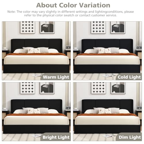 VELOCAVA Queen Size Lift Up Storage Bed with Modern Wingback Headboard, Upholstered Platform Bed with Fabric with Hydraulic Support Bars