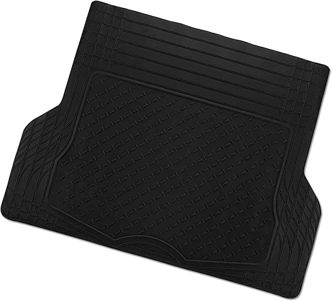 Zone Tech All Weather Rubber Semi Pattern Cargo Liner Trunk Floor Mat – Premium Quality Black Heavy Duty Cargo Trunk Floor Mat Pack of 2