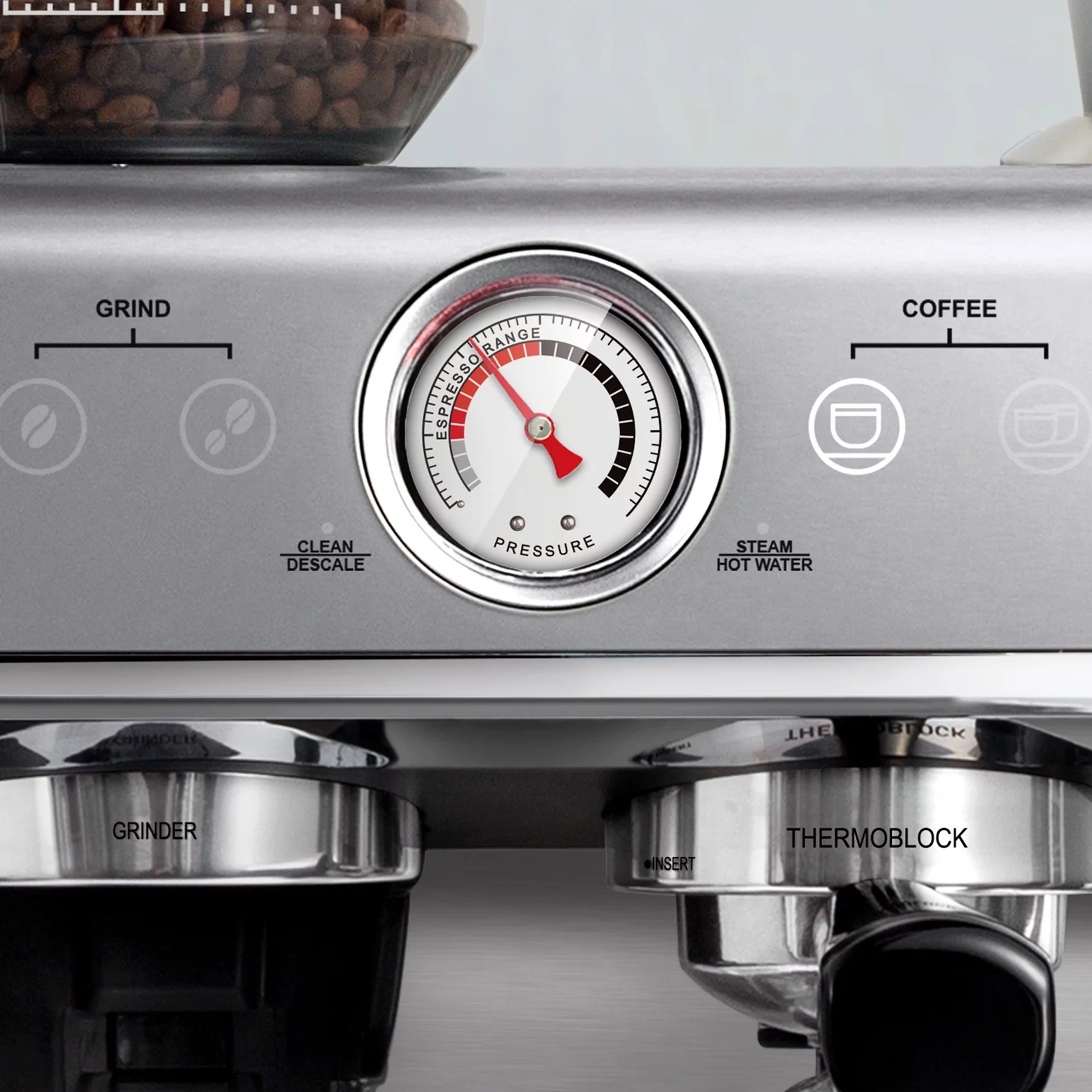 Ultima Cosa New Presto Bollente Semi-Automatic Espresso Machine - Silver - 2 Litre Water Tank