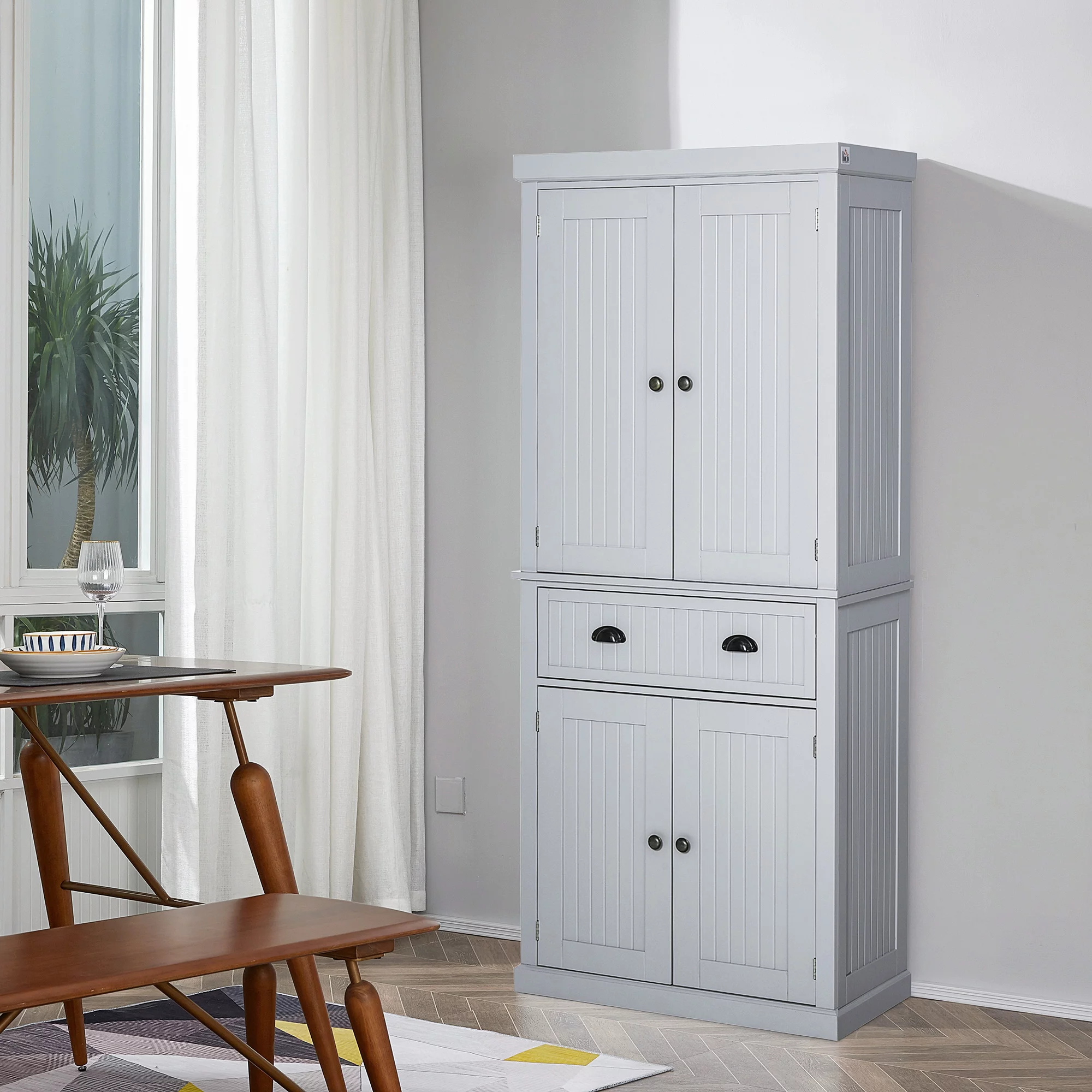 HOMCOM 72" Kitchen Pantry, Tall Storage Cabinet, Freestanding Cupboard with Drawer, Doors and Adjustable Shelves, Gray