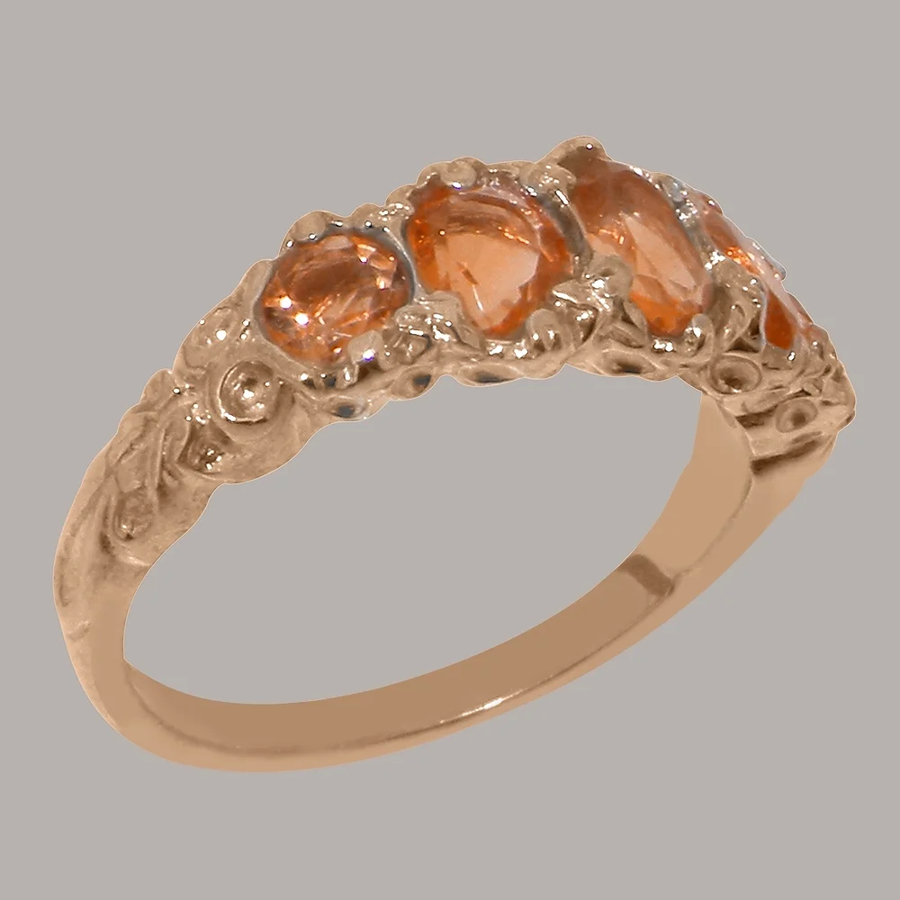 LBG British Made 9k Rose Gold Natural Citrine Womens Band Ring - 33 size options - Size 10