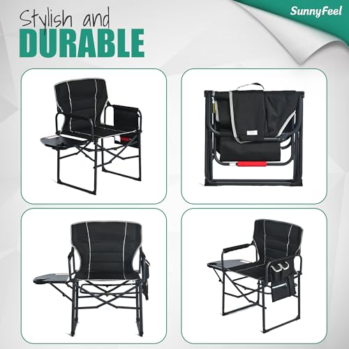 SUNNYFEEL Oversized Camping Directors Chair 2 Pack, Portable Folding Lawn Chairs for Adults Heavy Duty with Side Table,Pocket for Beach, Fishing