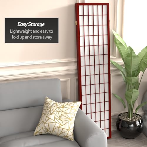Red Lantern 6 ft. Tall Window Pane Shoji Screen-Natural-4 Panels Room Divider