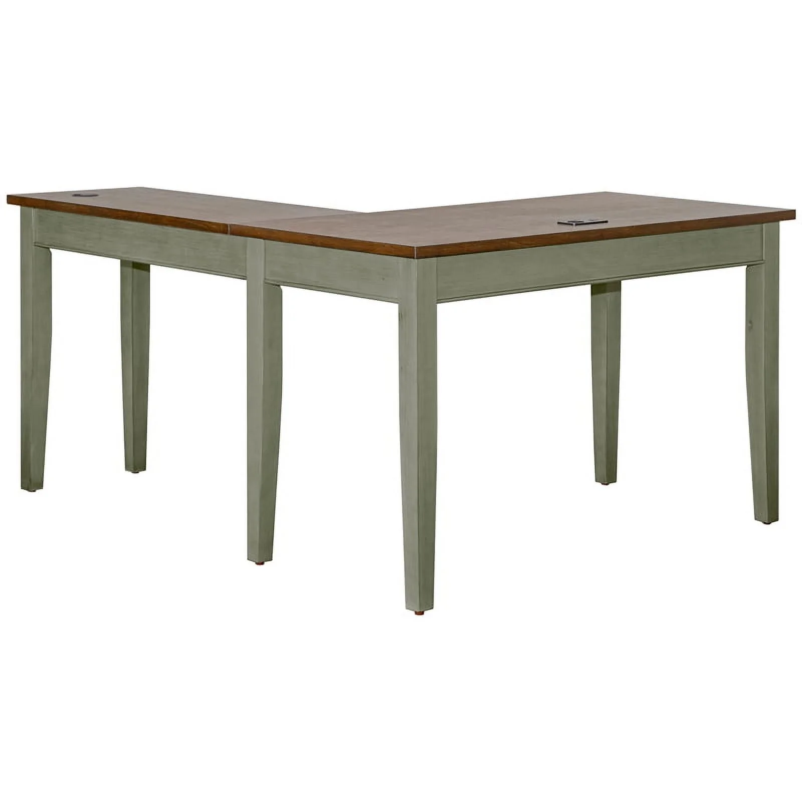 Bowery Hill Open L-shaped Wood Writing Desk & Return in Sage Green/Natural