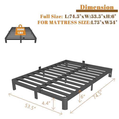 Full Size Bed Frame 16 Inch Black, Metal Platform Full Bed Frame with Baffles, No Box Spring Needed, Heavy Duty Steel Supprt, Rounded Corner Design