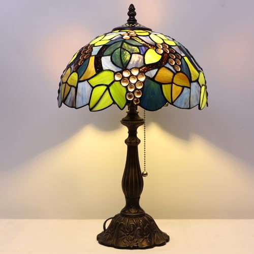Tiffany Table Lamp Stained Glass Lamp 12X12X19 Inch Antique Reading Light (Sea Blue Pear)