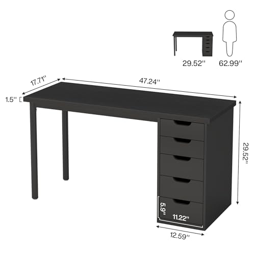 Tribesigns 47 inches Vanity Desk with 5 Drawers, Rustic Brown Makeup Vanity Table Dressing Table with Storage, Modern Simple Computer Desk for Women