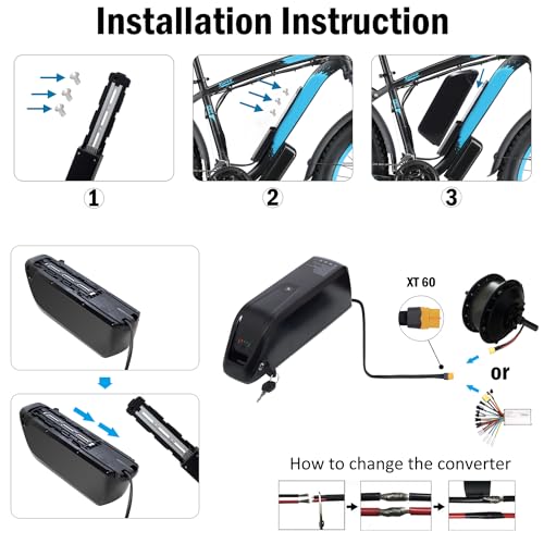 Ebike Battery 52V 20Ah Down Tube Battery for 200-2000W Motor, Electric Bicycle Lithium-Ion Battery, Led Indicator Light, Safe Lock