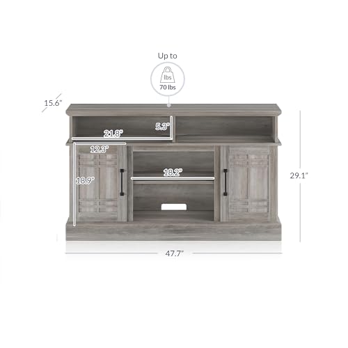 BELLEZE Modern 48" Farmhouse Wood TV Stand & Media Entertainment Center Console Table for TVs up to 50 Inch with Open Storage Shelves & Cabinets