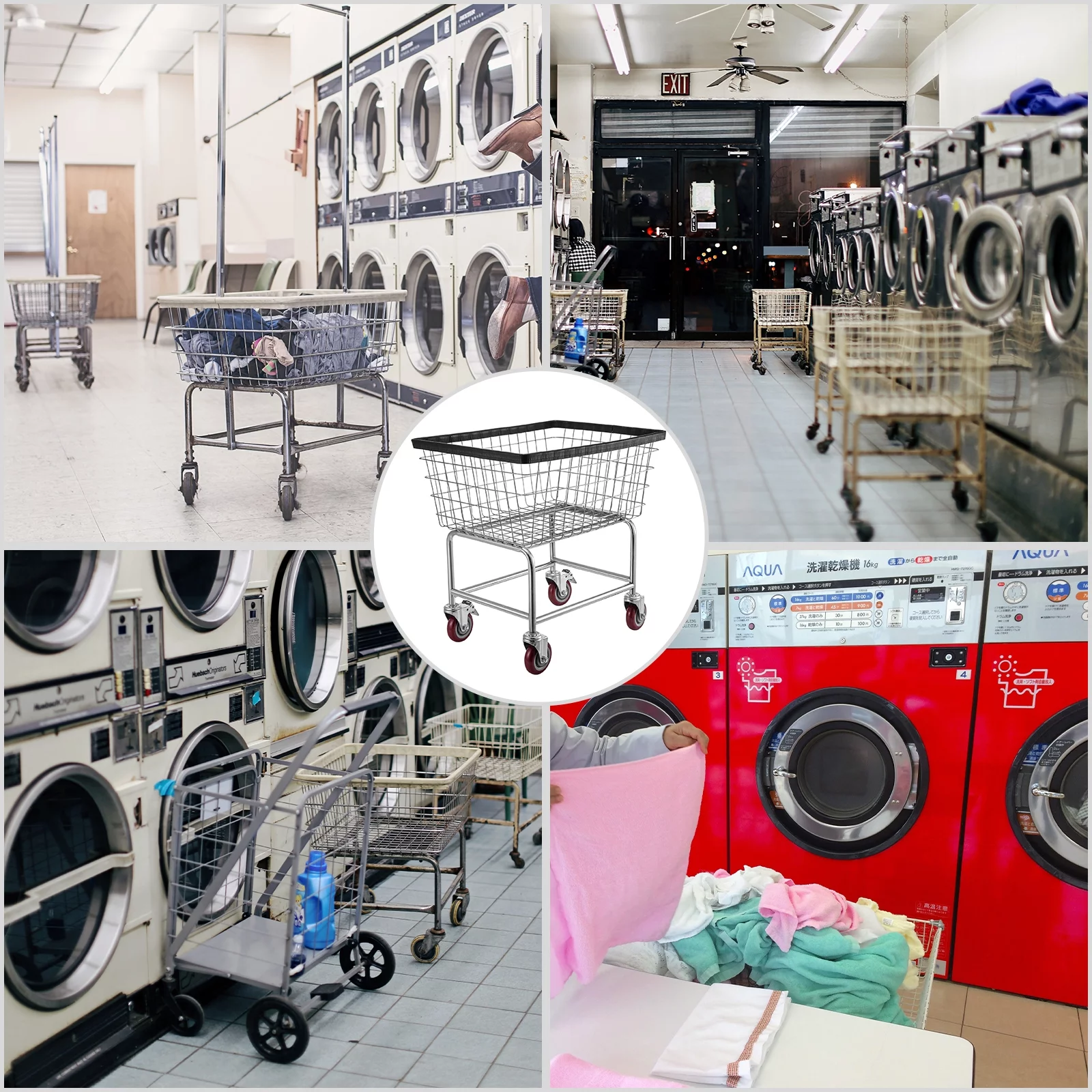 BENTISM Wire Laundry Cart Wire Laundry Basket 2.2 Bushel Heavy Duty w/ 5'' Wheels