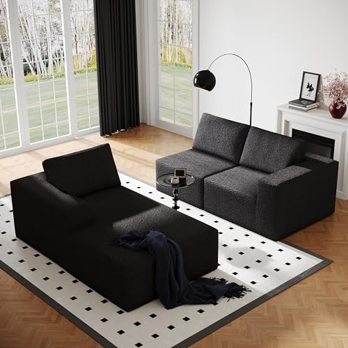 108" Cloud Modular Sectional Couch with L-Shape Chaise, Modern Sectional Sofa with Deep Seat Couch, Ultra Soft Knit Fabric Couches for Living Room