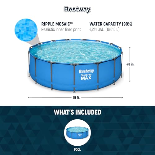 Bestway 2 Pack Steel Pro MAX Above-Ground Swimming Pool, 15' x 48" Round Metal Steel Frame Backyard Family Pool, Blue, Pool ONLY