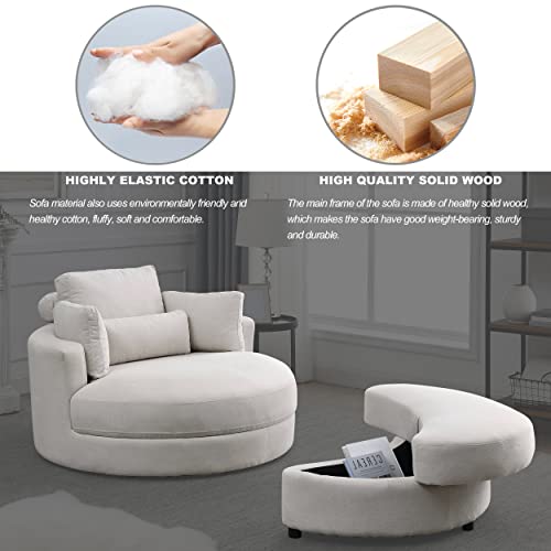 51.5-Inch Oversized Swivel Accent Barrel Chair with Storage Ottoman ,Button Decor and 4 Pillows