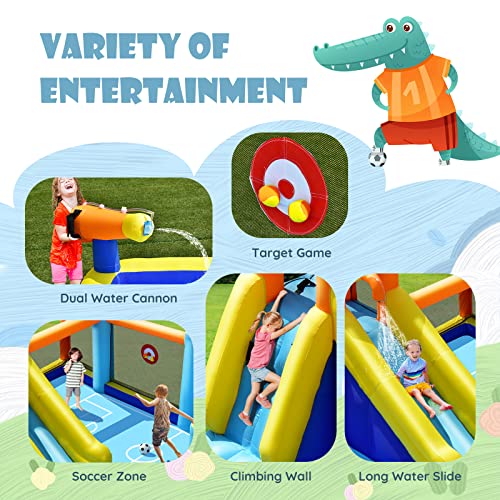 GLACER Inflatable Water Slide, 8-in-1 Blow Up Waterslide with Soccer Zone, Climbing Wall, 2 Water Cannons and Target Game
