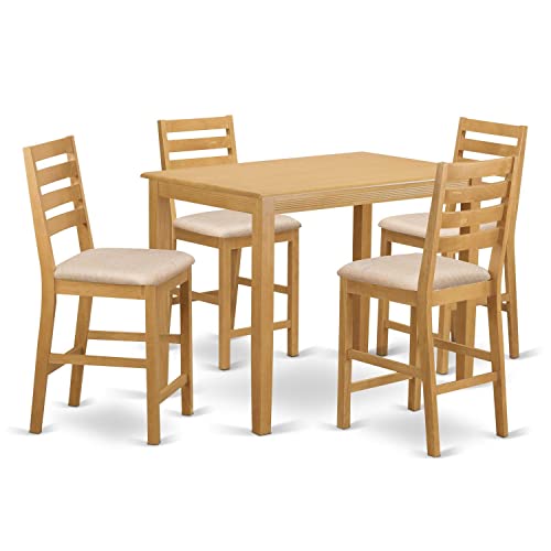 East West Furniture YACF3-OAK-C 3 Piece Counter Height Pub Set for Small Spaces Contains a Rectangle Kitchen Table and 2 Linen Fabric Dining Room