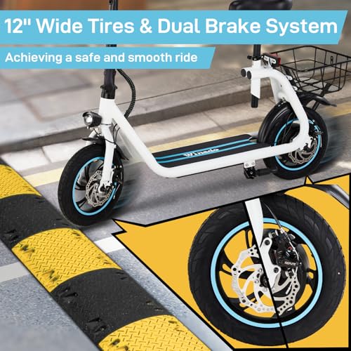 Winado Electric Scooters for Adults, 25Miles Long Range, 15.5MPH Top Speed, Foldable E-Scooter 450W Motor with 12" Pneumatic Tire, Seat, Wide Deck
