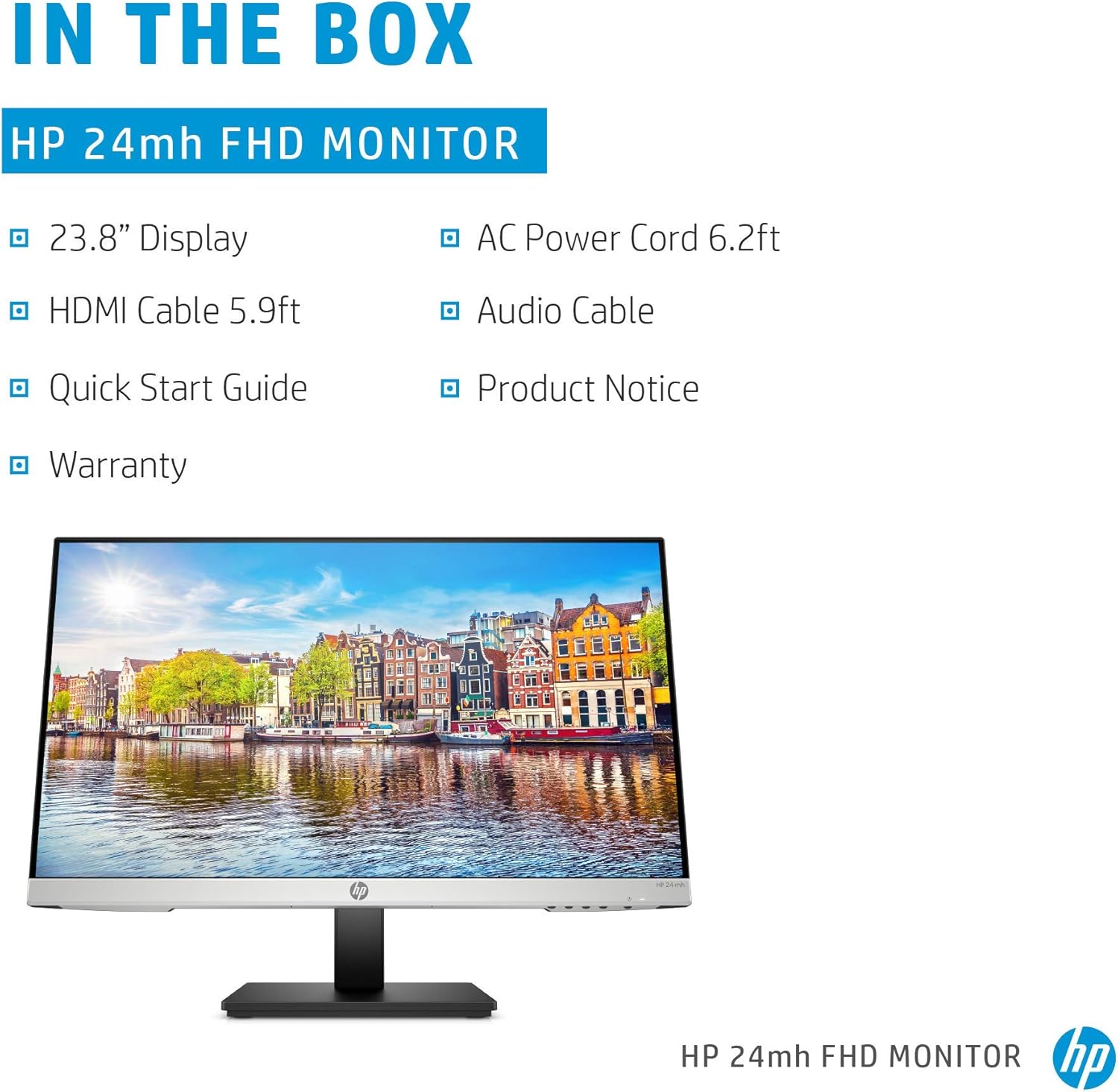 HP 24mh FHD Computer Monitor with 23.8-Inch IPS Display (1080p) - Built-In Speakers and VESA Mounting