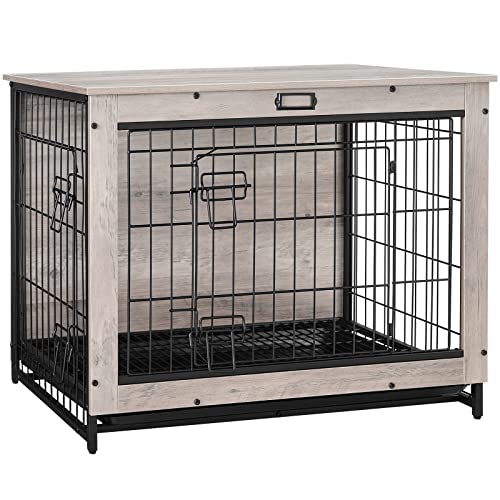 HOOBRO Dog Crate Furniture, 38.6" Large Dog Kennel Indoor, Wooden Cage with Pull-Out Tray