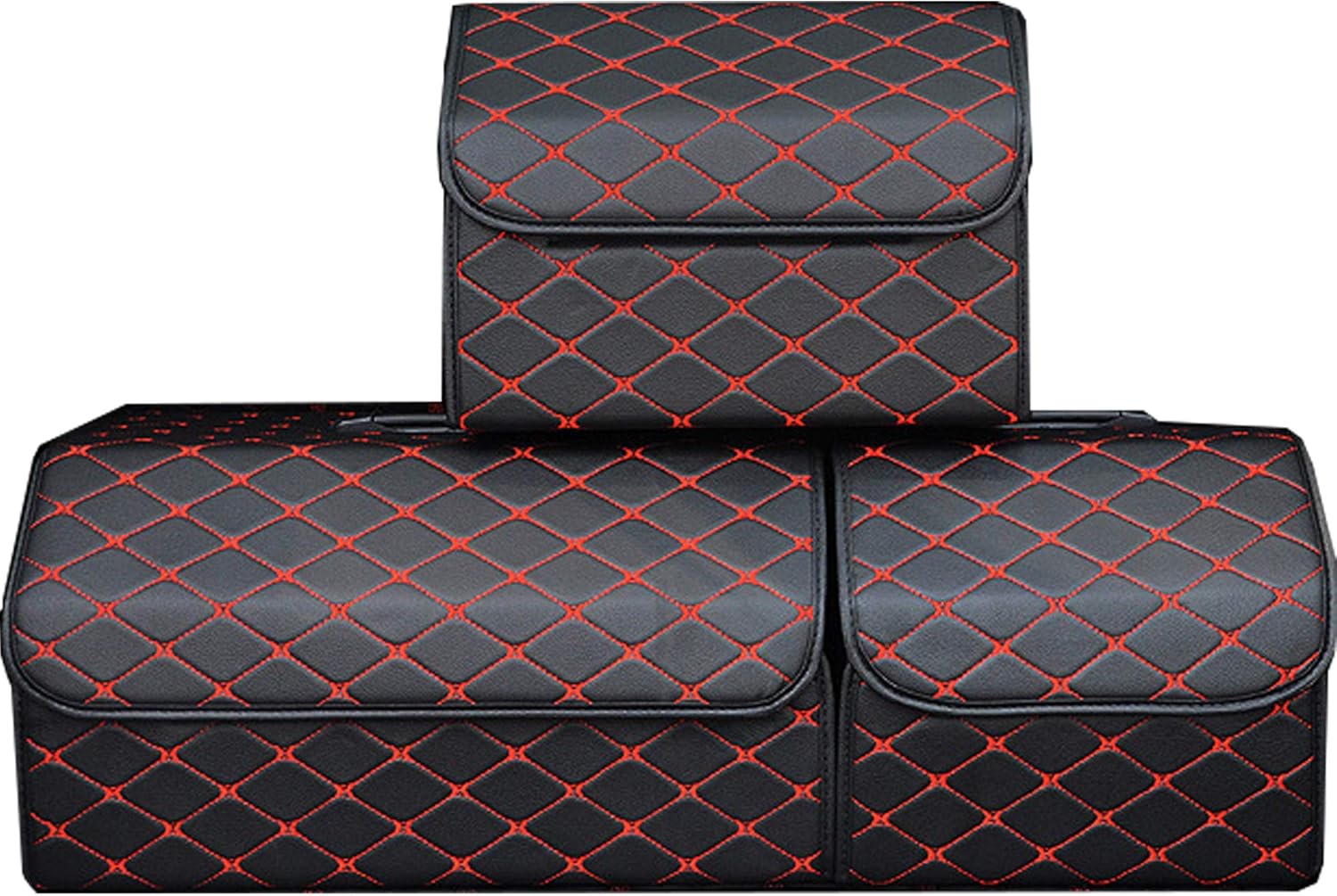Car Truck Organizer Heavy Duty Waterproof PU Leather Portable Cargo Storage Box Seat Back Container Foldable Auto Car Back seat Organizer Black -1PCS