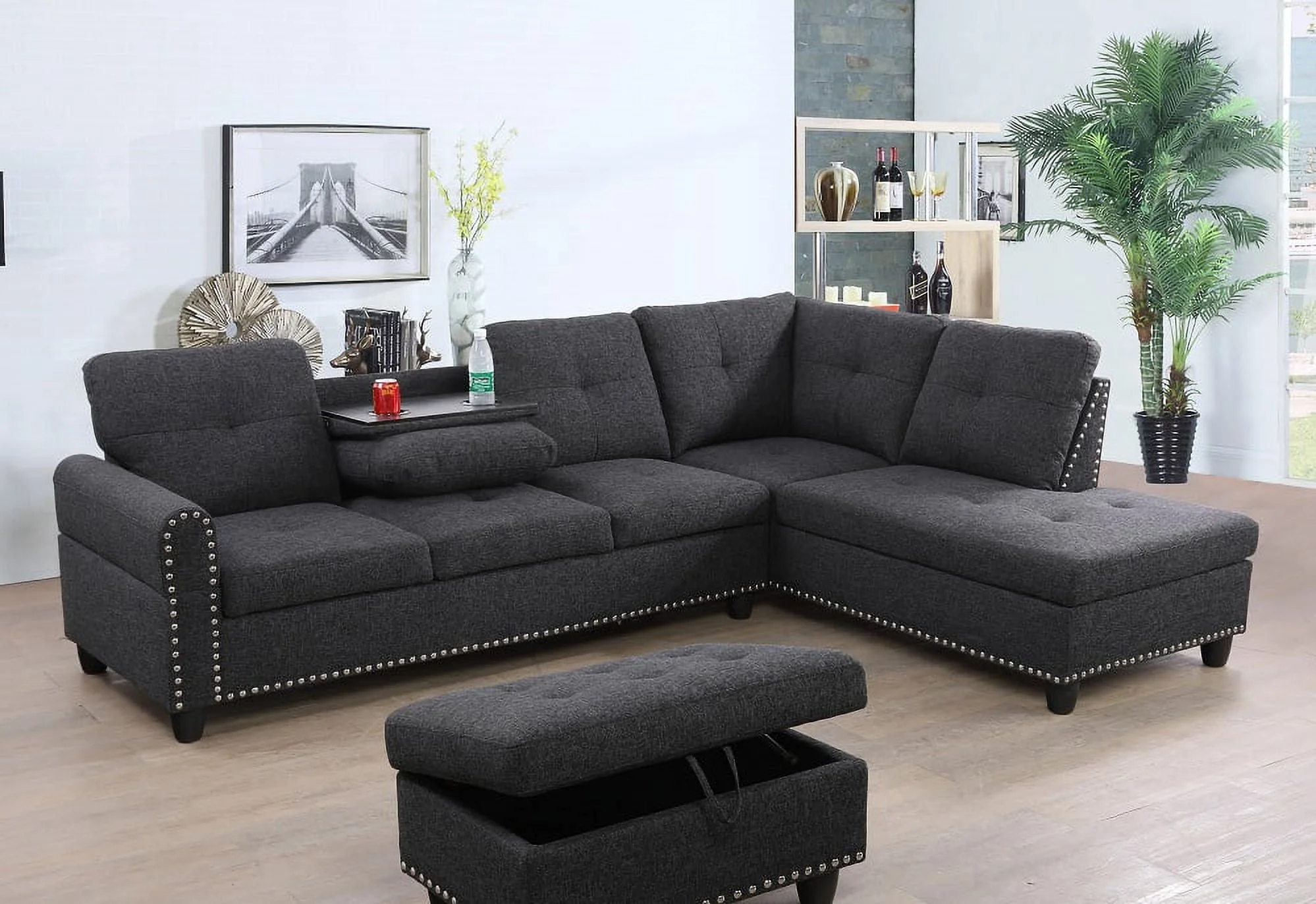 PonLiving Furniture Mulrey Sleeper Sectional with Storage Ottoman, Right & Left Hand Facing Mulrey Sleeper Sectional with Storage Ottoman